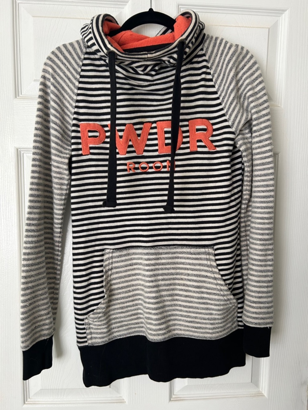 Powder Room Striped Hooded Pullover with Coral